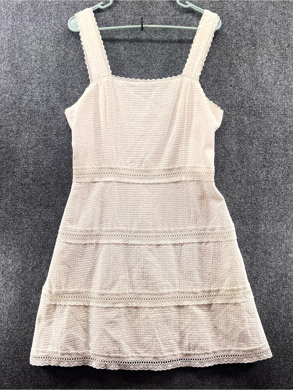 Draper James RSVP Cream Lace-Trimmed Tiered Dress Sz 12 Sleeveless A-Line Cotton